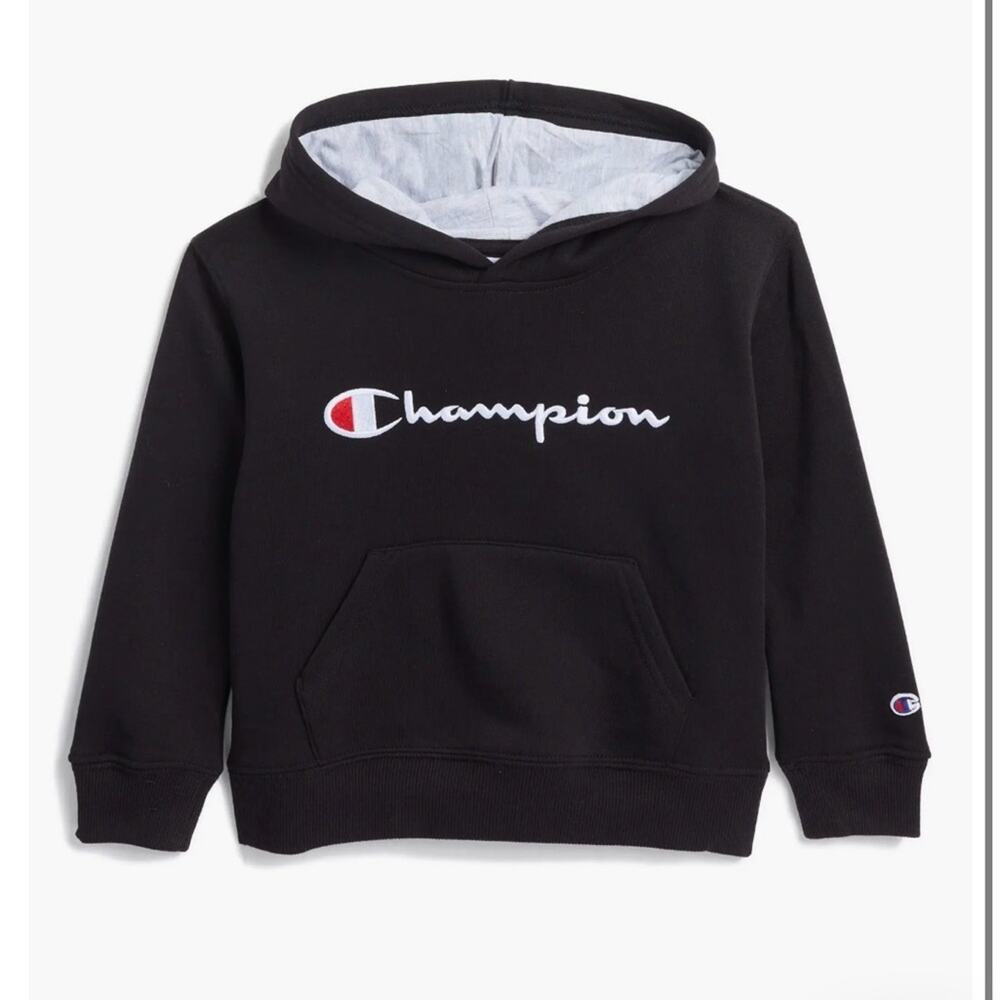 Champion Black Unisex Pullover Embroidered Logo Kids Hoodie size 6